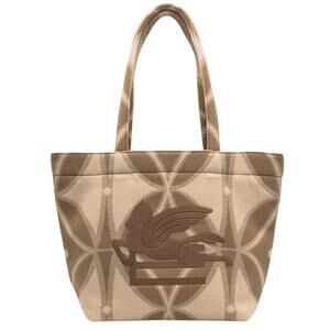 Etro NWT Logo-Embroidered Beige Wool Tote Bag